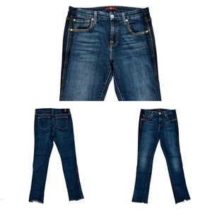 7 For All Mankind Jeans Women’s 26 Blue Mid Rise Side 2 Toned Raw Hem